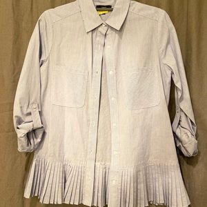 Drew blue/white button up ruffle bottom top